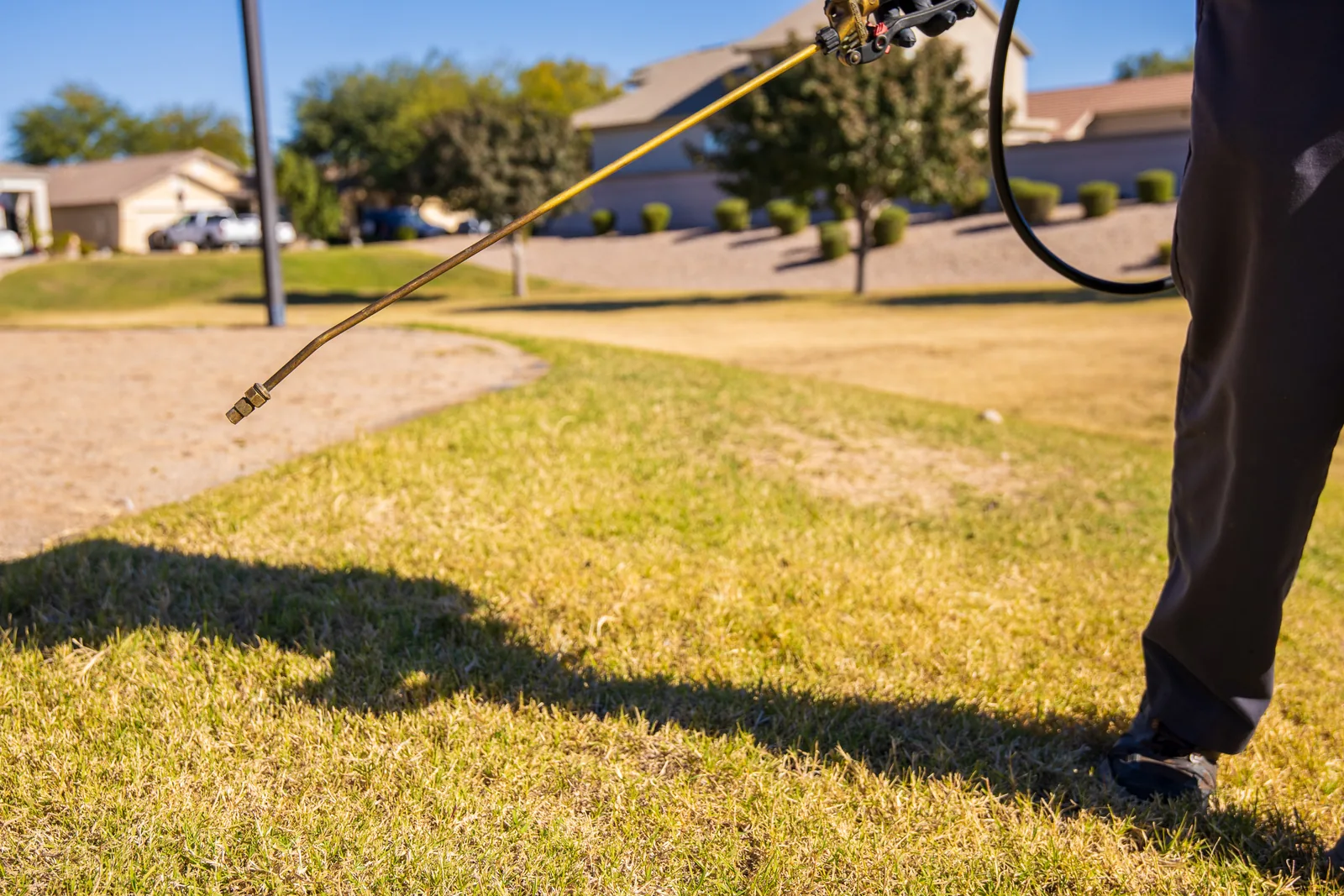Close-up of a Cummings technician applying an exterior pest treatment